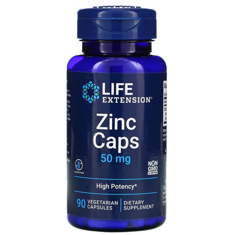 Life Extension Zinc Caps Цинк  сильное действие 50 мг, 90 вегетарианских капсул