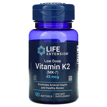 Life Extension, небольшая доза витамина K2 (МК-7), 45 мкг, 90 мягких желатиновых капсул