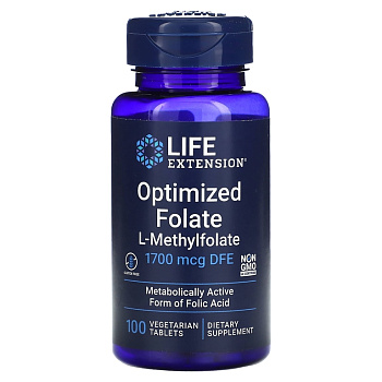 Life Extension Optimized Folate L-Methylfolate 1700 мкг DFE 100 табл.