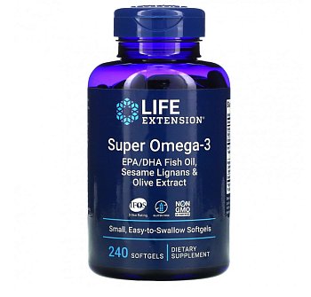 Life Extension Super Omega-3  EPA/DHA Fish Oil  2000 mg c Sesame & Olive  240 таблеток