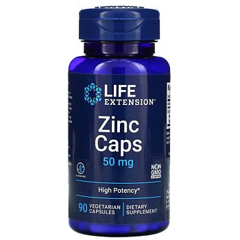 Life Extension Zinc Caps Цинк  сильное действие 50 мг, 90 вегетарианских капсул